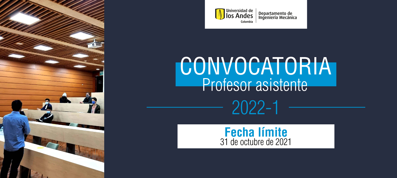 Convocatoria profesor asistente Ingeniería Mecánica Uniandes 2022-1